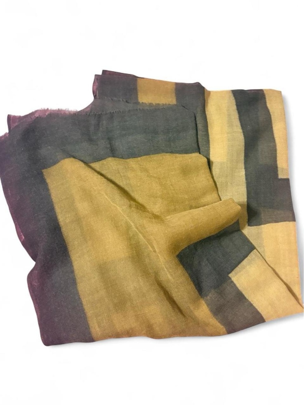 Striped Lightweight Wool Scarf in Mustard, Charcoal & Plum